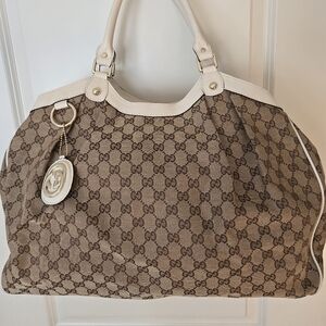 Gucci Authentic GG Large Monagram Sukey Canvas Leather Trim Tote